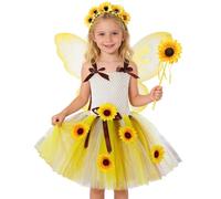 Generico Gonna Paillettes Abito da Fata Girasole per Bambine con Ricami Floreali e Tutù Fluido per Servizi Fotografici e Feste (Yellow, 4-5 Years)