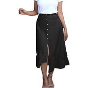 Generico Gonna Tubino Oro Gonna Longuette da Donna Casual a Vita Alta con Bottoni spaccati Gonne in Rafia (Black, XXL)