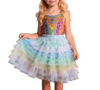 Generico Gonna Tulle Bambina Tutu Ballerina Bambina Gonna Tutte Le Stagioni Patchwork A Volant E Balze Originale per Danza E Celebrazioni Vivaci