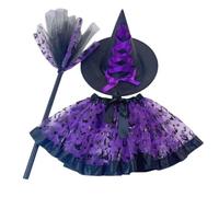 Genérico Gonna tutù per Halloween, 3 pezzi, per ragazze, gonna stampata | Set con gonna a rete floreale e cappello da strega per bambini, per giochi di ruolo, spettacoli teatrali, festival fantasmi