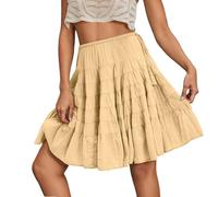 Generico Gonne Estive Donna,Gonna A Strati da Donna A Trapezio Lunghezza al Ginocchio per Outfit Casual da Spiaggia con Volant in Vita E Coulisse