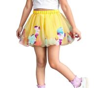 Generico Gonne Ragazza Gialla Gonna Principessa per Bambine con Stampe Floreali in Rete e tutù da Ballo per Feste e Scuola (Yellow, 9-11 Years)