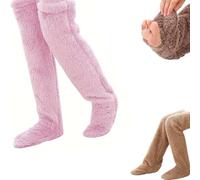 Generico Goose Down Knee Socks for Christmas, Long Fuzzy Thigh High Warm Socks, Winter Indoor Fuzzy Thermal Home Sleeping Sock for Cold Weather (Pink)