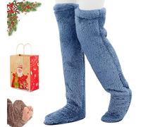 Generico Goose Down Knee Socks for Christmas,Socks Long Fuzzy Thigh High Warm,Womens Fluffie Soft Winter Fuzzy Thermal Home Sleeping Sock (Blue)