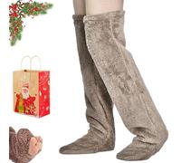 Generico Goose Down Knee Socks for Christmas,Socks Long Fuzzy Thigh High Warm,Womens Fluffie Soft Winter Fuzzy Thermal Home Sleeping Sock (Light Brown)