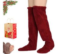 Generico Goose Down Knee Socks for Christmas,Socks Long Fuzzy Thigh High Warm,Womens Fluffie Soft Winter Fuzzy Thermal Home Sleeping Sock (Red)