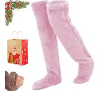 Generico Goose Down Knee Socks for Christmas,Socks Long Fuzzy Thigh High Warm,Womens Fluffie Soft Winter Fuzzy Thermal Home Sleeping Sock (Dark Pink)