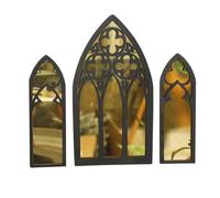 Generico Gothic Cathedral Wall Decor Set, Wood and Acrylic Vintage Mirror, 3-Pack Rustic Wall-Mounted Window Mirrors, Black Spooky Accent for Bedroom, Bathroom, or Living Room Decoration