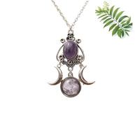 Generico Gothic Crescent Crystal Pendant Necklace, Amethyst necklace Triple Moon Goddess, Sterling Silver Pentacle Pentagram Wiccan Jewelry for Women Men (C#1)