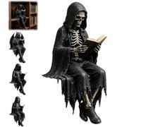 Generico Gothic Dark Fantasy Figure,Hooded Shadow Reader Statue,Skull Black Robe Mystery Reading Sculpture,Unique Home Office Desktop Decor,Unique Gift for Book Lovers Gothic Art Collectors