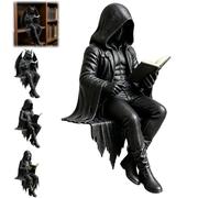 Generico Gothic Dark Fantasy Figure,Hooded Shadow Reader Statue,Skull Black Robe Mystery Reading Sculpture,Unique Home Office Desktop Decor,Unique Gift for Book Lovers Gothic Art Collectors