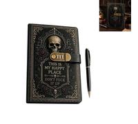 Generico Gothic Skull Lock Diary - Diario A5 ricaricabile in pelle PU con lucchetto a combinazione a 3 cifre, taccuino gotico con teschio “This Is My Happy Place” per diario personale, scrittura (A#)