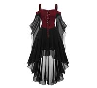 Generico Gotico Vestito Halloween Costume Donna, Abiti Maxi con Lacci A-Line di Grandi Dimensioni con Maniche a Farfalla, Costume da Strega Vintage per Halloween abito vittoriano