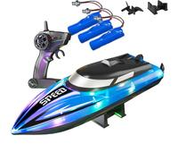Generico Graddi Aquablaze, 2.4GHz Remote Control Racing Boat with Transparent Colorful LEDs, Self-Righting Waterproof Design, Low Battery & Range Alerts, 200 Min Runtime for Kids (Blue)