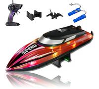 Generico Graddi Aquablaze, 2.4GHz Remote Control Racing Boats with Colorful LED Lights, Rechargeable, Low Battery Warning, Adjustable Speed, Self-Righting Waterproof Design (2*Battery,Red)