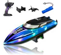 Generico Graddi Aquablaze, 2.4GHz Remote Control Racing Boats with Colorful LED Lights, Rechargeable, Low Battery Warning, Adjustable Speed, Self-Righting Waterproof Design (1*Battery,Blue)