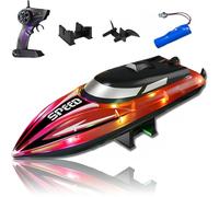 Generico Graddi Aquablaze, 2.4GHz Remote Control Racing Boats with Colorful LED Lights, Rechargeable, Low Battery Warning, Adjustable Speed, Self-Righting Waterproof Design (1*Battery,Red)