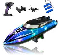 Generico Graddi Aquablaze, 2.4GHz Remote Control Racing Boats with Colorful LED Lights, Rechargeable, Low Battery Warning, Adjustable Speed, Self-Righting Waterproof Design (3*Battery,Blue)