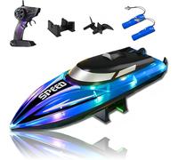 Generico Graddi Aquablaze, 2.4GHz Remote Control Racing Boats with Colorful LED Lights, Rechargeable, Low Battery Warning, Adjustable Speed, Self-Righting Waterproof Design (2*Battery,Blue)