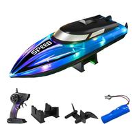Generico Graddi Aquablaze, 2.4GHz Remote Control Racing Boats with LED Lights, Low Battery Warning,One-Button Reset,Waterproof,Adjustable Speed (blue with 1 battery)