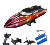 Generico Graddi Aquablaze, 2.4GHz Remote Control Racing Boats with LED Lights, Low Battery Warning,One-Button Reset,Waterproof,Adjustable Speed (red with 2 battery)