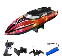 Generico Graddi Aquablaze, 2.4GHz Remote Control Racing Boats with LED Lights, Low Battery Warning,One-Button Reset,Waterproof,Adjustable Speed (red with 1 battery)