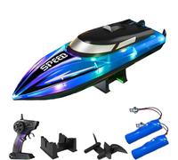 Generico Graddi Aquablaze, 2.4GHz Remote Control Racing Boats with LED Lights, Low Battery Warning,One-Button Reset,Waterproof,Adjustable Speed (blue with 2 battery)