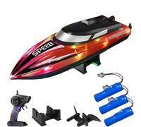 Generico Graddi Aquablaze, 2.4GHz Remote Control Racing Boats with LED Lights, Low Battery Warning,One-Button Reset,Waterproof,Adjustable Speed (red with 3 battery)