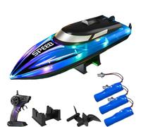Generico Graddi Aquablaze, 2.4GHz Remote Control Racing Boats with LED Lights, Low Battery Warning,One-Button Reset,Waterproof,Adjustable Speed (blue with 3 battery)