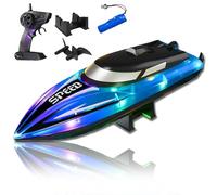 Generico Graddi Aquablaze,2.4GHz Remote Control Racing Boats with LED Lights,Rechargeable,Low Battery Warning,One-Button Reset,Waterproof,Adjustable Speed (Blue,A)