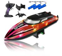Generico Graddi Aquablaze,2.4GHz Remote Control Racing Boats with LED Lights,Rechargeable,Low Battery Warning,One-Button Reset,Waterproof,Adjustable Speed (Red,C)