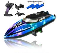 Generico Graddi Aquablaze,2.4GHz Remote Control Racing Boats with LED Lights,Rechargeable,Low Battery Warning,One-Button Reset,Waterproof,Adjustable Speed (Blue,C)
