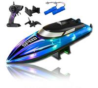 Generico Graddi Aquablaze,2.4GHz Remote Control Racing Boats with LED Lights,Rechargeable,Low Battery Warning,One-Button Reset,Waterproof,Adjustable Speed (Blue,B)