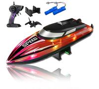 Generico Graddi Aquablaze,2.4GHz Remote Control Racing Boats with LED Lights,Rechargeable,Low Battery Warning,One-Button Reset,Waterproof,Adjustable Speed (Red,B)
