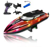 Generico Graddi Aquablaze,2.4GHz Remote Control Racing Boats with LED Lights,Rechargeable,Low Battery Warning,One-Button Reset,Waterproof,Adjustable Speed (Red,A)