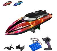 Generico Graddi Aquablaze, 2.4GHz Remote Control Racing Boats with LED Lights, Self-Righting Waterproof Designs, Low Battery Warning, Adjustable Speeds (3 Battery,Red)