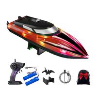 Generico Graddi Aquablaze, 2.4GHz Remote Control Racing Boats with LED Lights, Self-Righting Waterproof Electric Fast Speed Boat, One-Button Reset, Waterproof, Adjustable Speeds (2 Battery,Red)