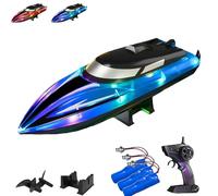 Generico Graddi Aquablaze, 2.4GHz Remote Control Racing Boats with LED Lights, Self-Righting Waterproof Designs, Low Battery Warning, Adjustable Speeds (3 Battery,Blue)