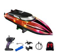 Generico Graddi Aquablaze, 2.4GHz Remote Control Racing Boats with LED Lights, Self-Righting Waterproof Electric Fast Speed Boat, One-Button Reset, Waterproof, Adjustable Speeds (1 Battery,Red)
