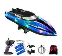 Generico Graddi Aquablaze, 2.4GHz Remote Control Racing Boats with LED Lights, Self-Righting Waterproof Electric Fast Speed Boat, One-Button Reset, Waterproof, Adjustable Speeds (3 Battery,Blue)