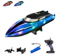 Generico Graddi Aquablaze, 2.4GHz Remote Control Racing Boats with LED Lights, Self-Righting Waterproof Designs, Low Battery Warning, Adjustable Speeds (1 Battery,Blue)