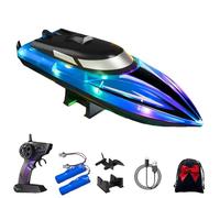 Generico Graddi Aquablaze, 2.4GHz Remote Control Racing Boats with LED Lights, Self-Righting Waterproof Electric Fast Speed Boat, One-Button Reset, Waterproof, Adjustable Speeds (2 Battery,Blue)