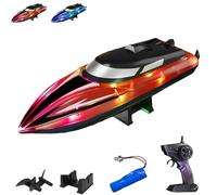 Generico Graddi Aquablaze, 2.4GHz Remote Control Racing Boats with LED Lights, Self-Righting Waterproof Designs, Low Battery Warning, Adjustable Speeds (1 Battery,Red)