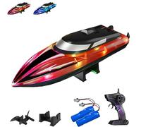 Generico Graddi Aquablaze, 2.4GHz Remote Control Racing Boats with LED Lights, Self-Righting Waterproof Designs, Low Battery Warning, Adjustable Speeds (2 Battery,Red)