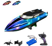 Generico Graddi Aquablaze, 2.4GHz Remote Control Racing Boats with LED Lights, Self-Righting Waterproof Designs, Low Battery Warning, Adjustable Speeds (2 Battery,Blue)