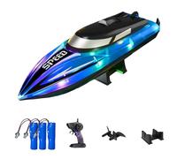 Generico Graddi Aquablaze, 2.4GHz Remote Control Racing Boats with LED Lights, USB Rechargeable, 200 Mins Long Battery Life, Low Battery & Out of Distance Alert (Blue-3 Battery)