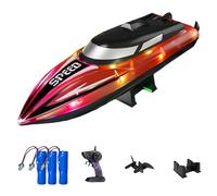 Generico Graddi Aquablaze, 2.4GHz Remote Control Racing Boats with LED Lights, USB Rechargeable, 200 Mins Long Battery Life, Low Battery & Out of Distance Alert (Red-3 Battery)