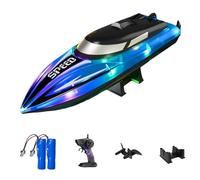 Generico Graddi Aquablaze, 2.4GHz Remote Control Racing Boats with LED Lights, USB Rechargeable, 200 Mins Long Battery Life, Low Battery & Out of Distance Alert (Blue-2 Battery)