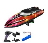 Generico Graddi Aquablaze, 2.4GHz Remote Control Racing Boats with LED Lights, USB Rechargeable, 200 Mins Long Battery Life, Low Battery Alert, Out of Distance Alert (Red-1 Battery)