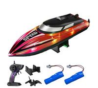 Generico Graddi Aquablaze, 2.4GHz Remote Control Racing Boats with LED Lights, USB Rechargeable, 200 Mins Long Battery Life, Low Battery Alert, Out of Distance Alert (Red-2 Battery)